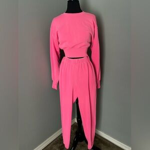 F21 Neon Pink Washed Effect 2pc Cropped Sweatshirt & Jogger Set